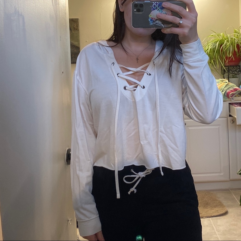 cropped tied light sweatshirt